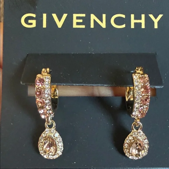 Givenchy Gold and Pink Crystal Earrings - Picture 1 of 5